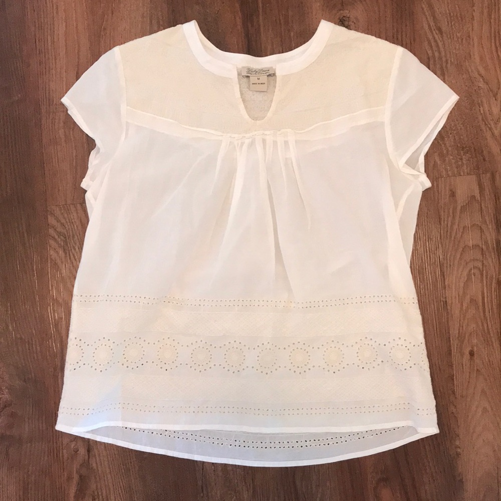 Lucky Brand White Cotton Embroidered Blouse